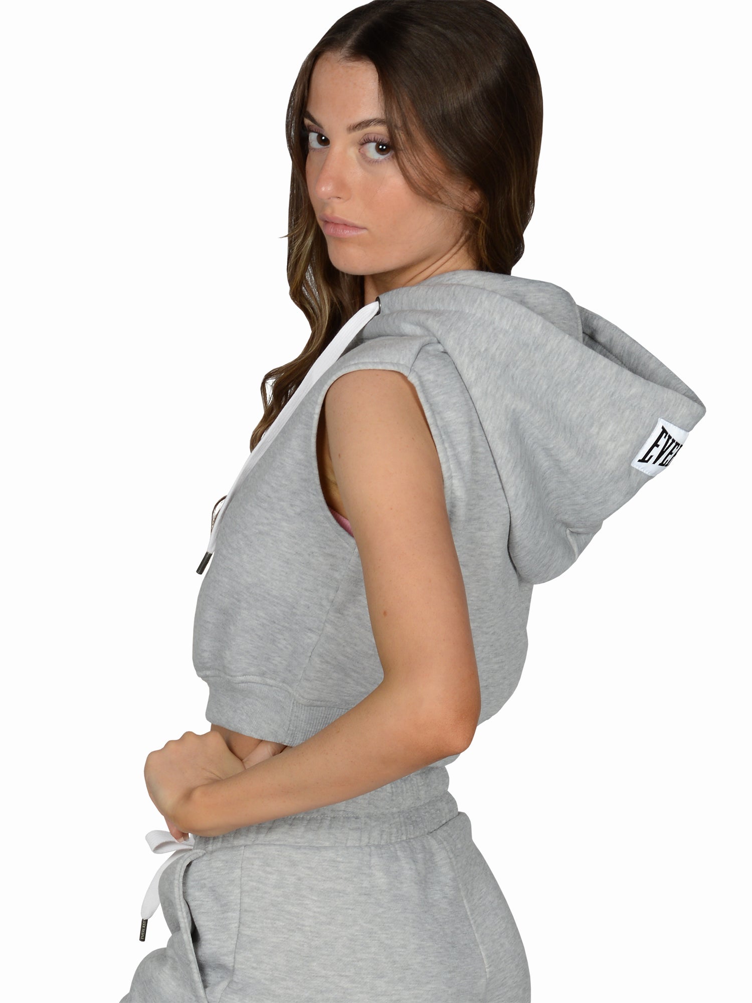 Everlast™ Women's Cropped Sleeveless Hoodie - Grey Side Cropped