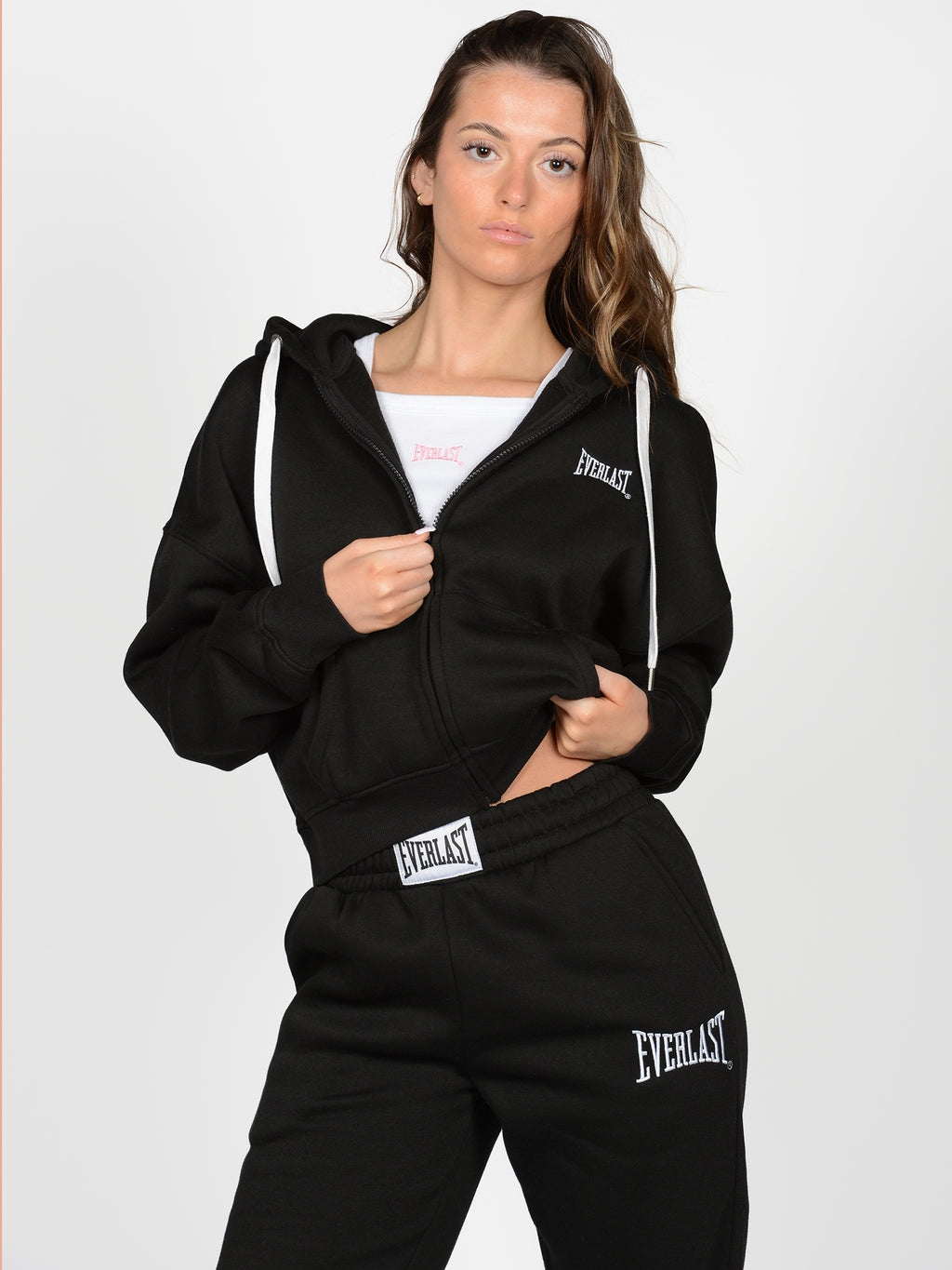 Everlast™ Women's Cropped Zip-Up Hoodie - Black Front