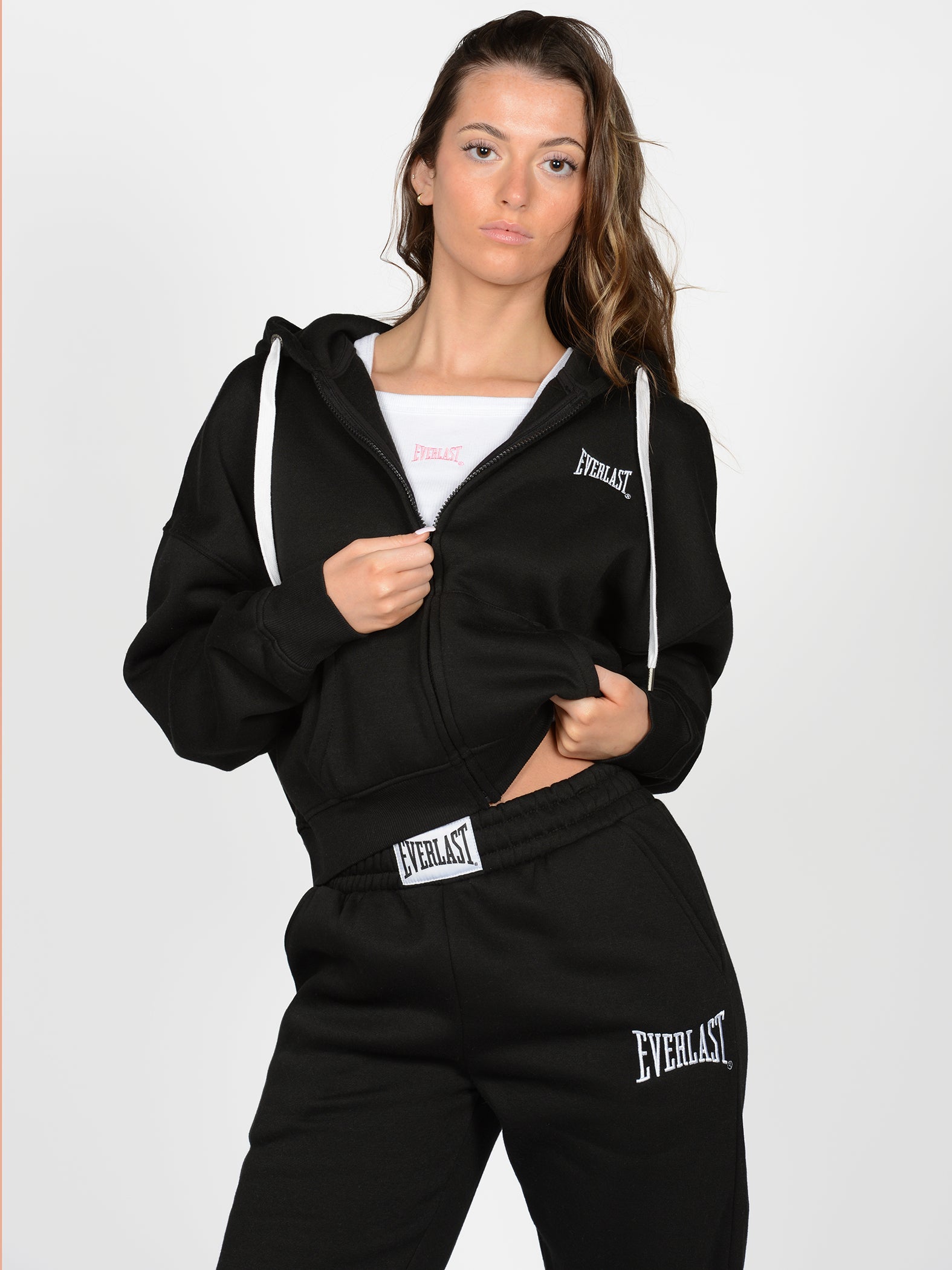 Everlast™ Women's Cropped Zip-Up Hoodie - Black Front