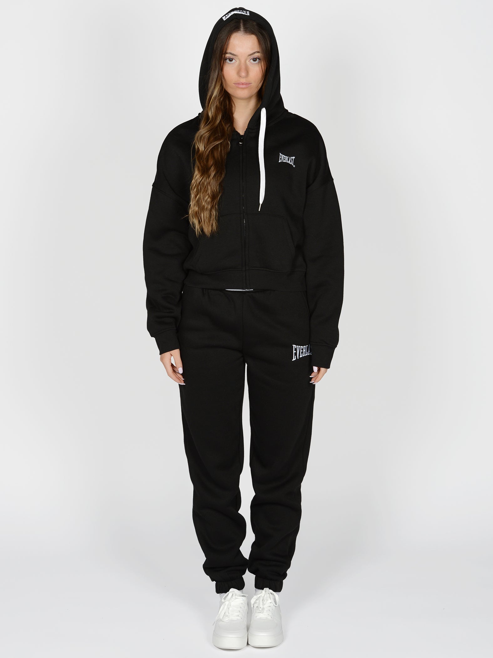 Everlast™ Women's Cropped Zip-Up Hoodie - Black Front Full