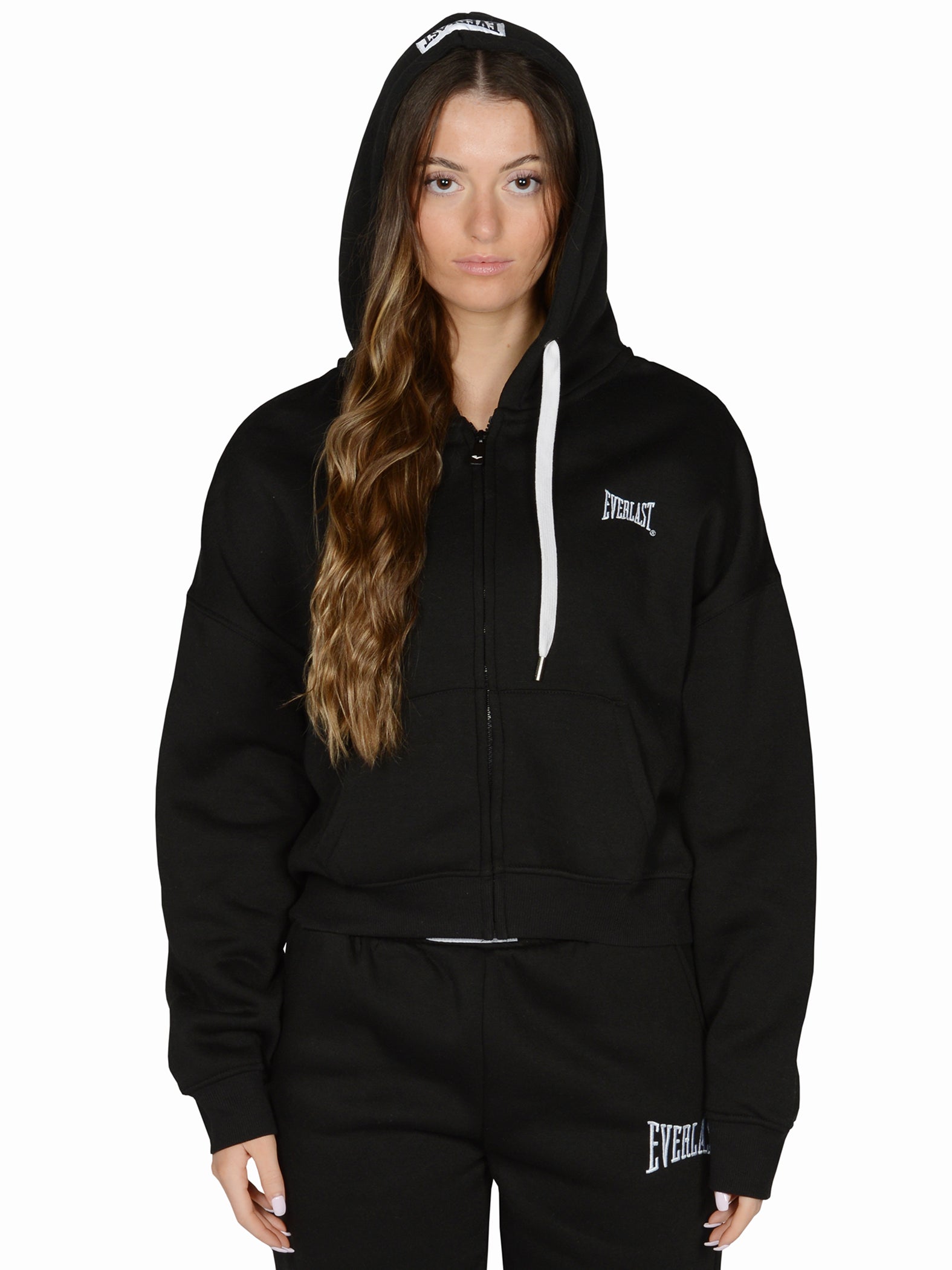 Everlast™ Women's Cropped Zip-Up Hoodie - Black Front Full Zoomed