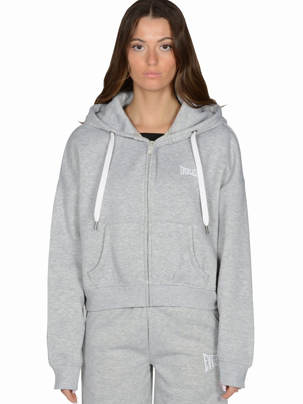 Everlast™ Women's Cropped Zip-Up Hoodie - Grey Zoomed