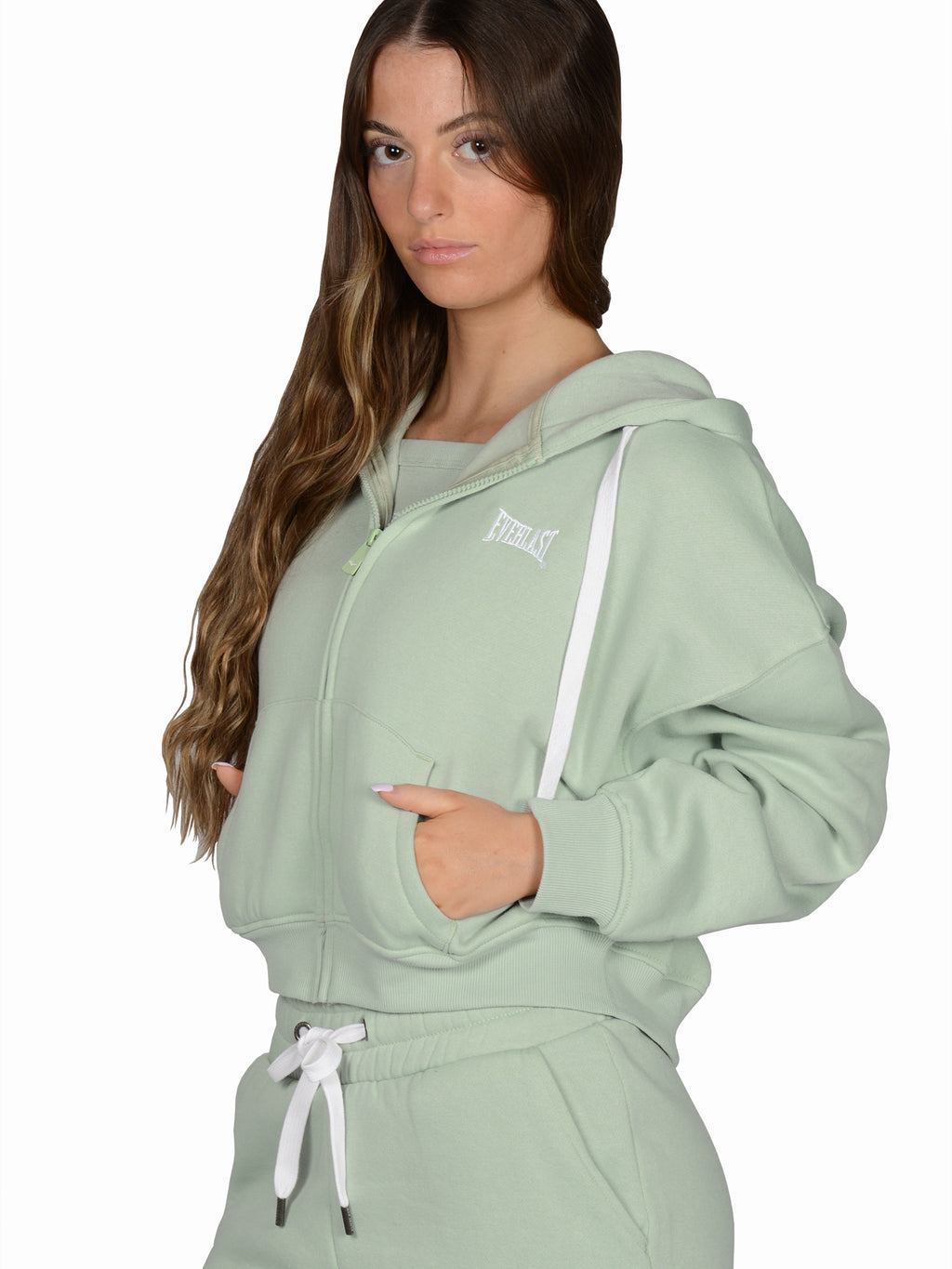 Everlast™ Women's Cropped Zip-Up Hoodie - Pale Sage Side zoomed